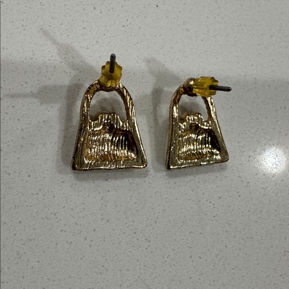 Betsey Johnson White and Gold Handbag Earrings with Black Bow - Picture 4 of 4